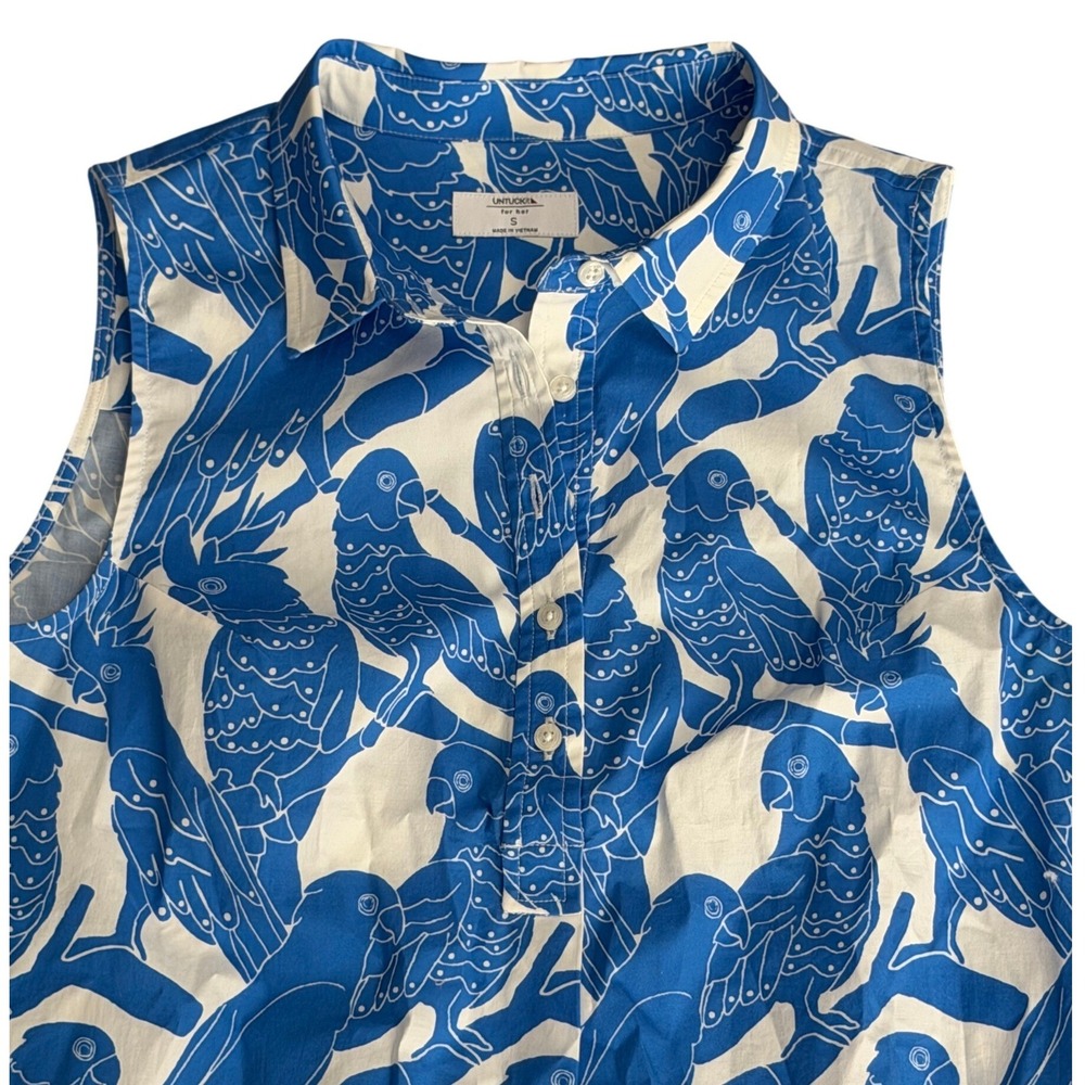 UNTUCKit Jordan Dress Womens Small Blue White Parrot Print Sleeveless A-Line - Picture 5 of 10